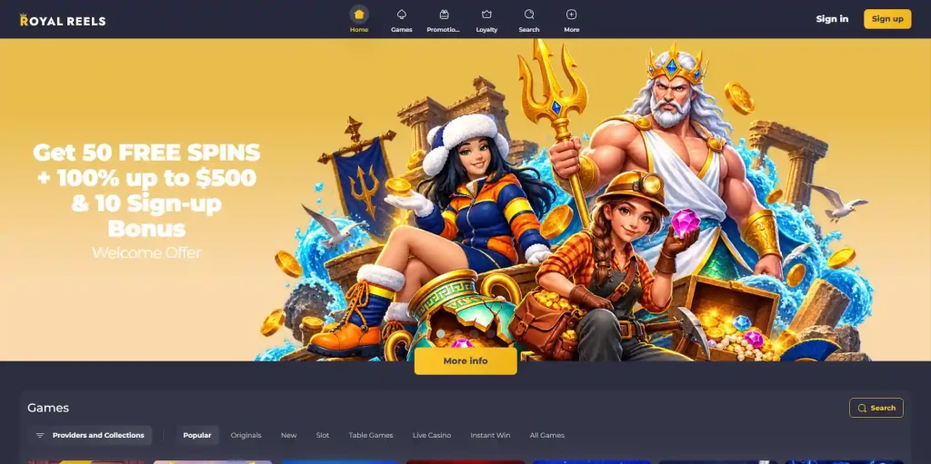 Royal Reels bonus section showing the current Australian welcome promotions